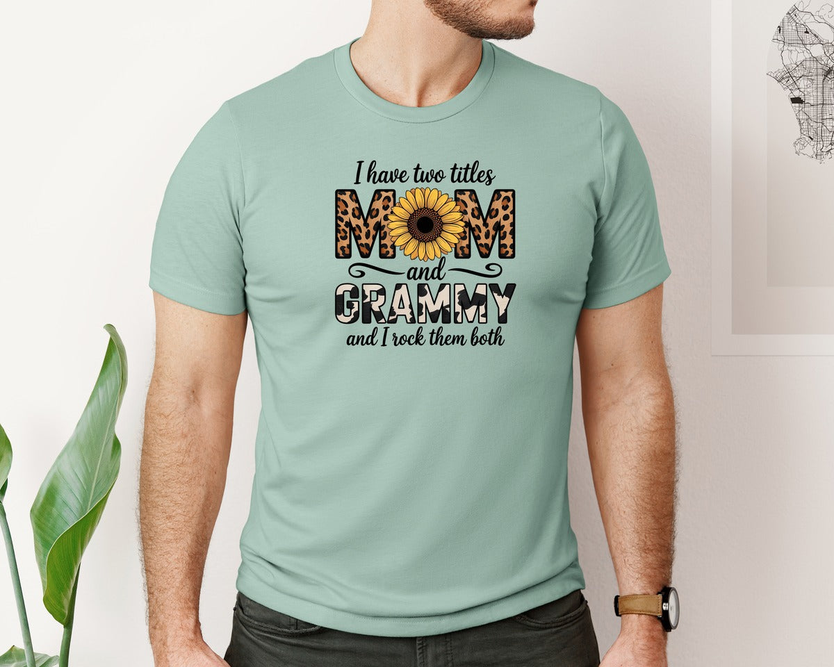 brand:Bella Canvas|color:Dusty Blue|Mom Grammy Sunflower Cowhide Graphic T-Shirt