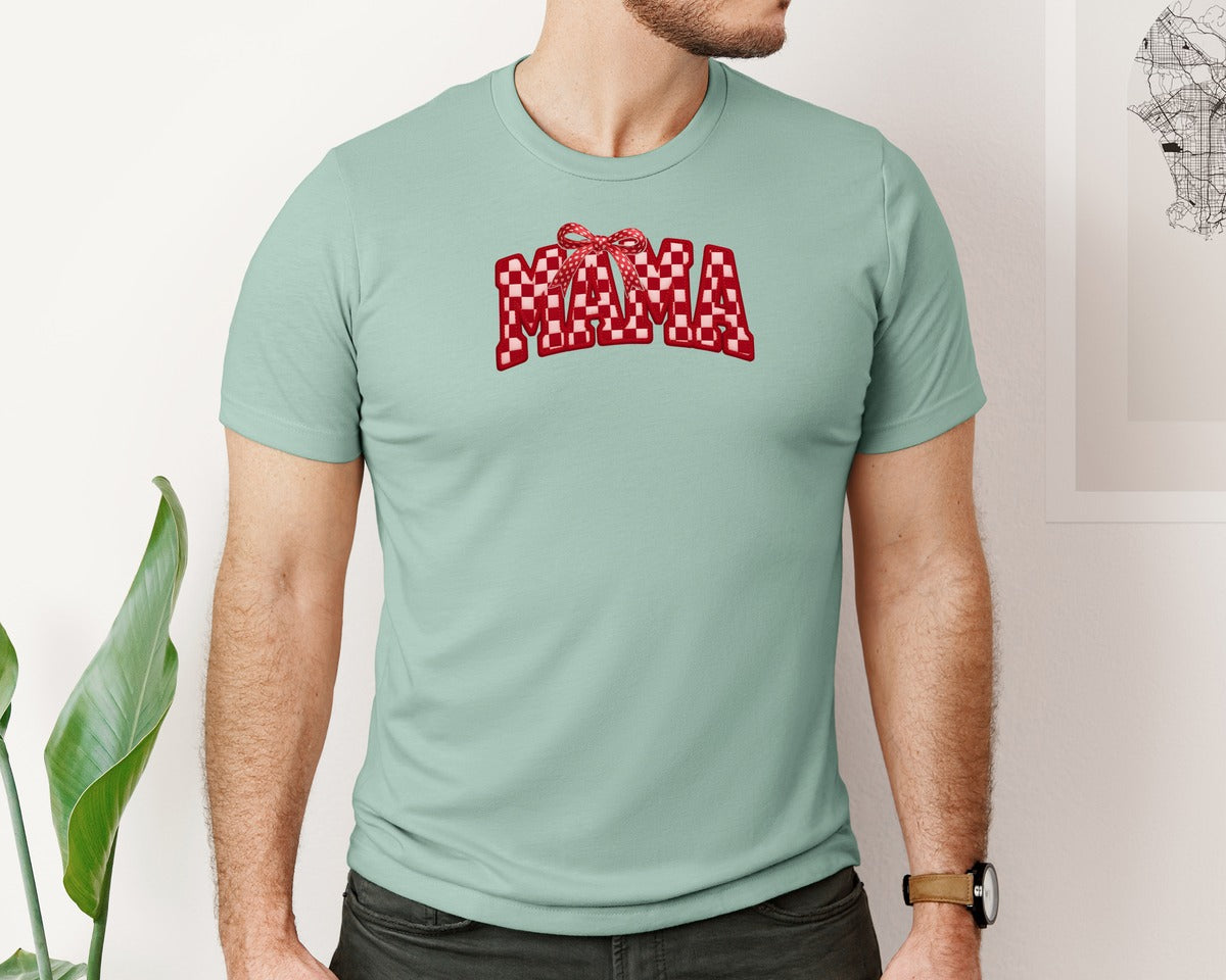brand:Bella Canvas|color:Dusty Blue|Hook Yarn Mama Life Coquette Bow Graphic T-Shirt