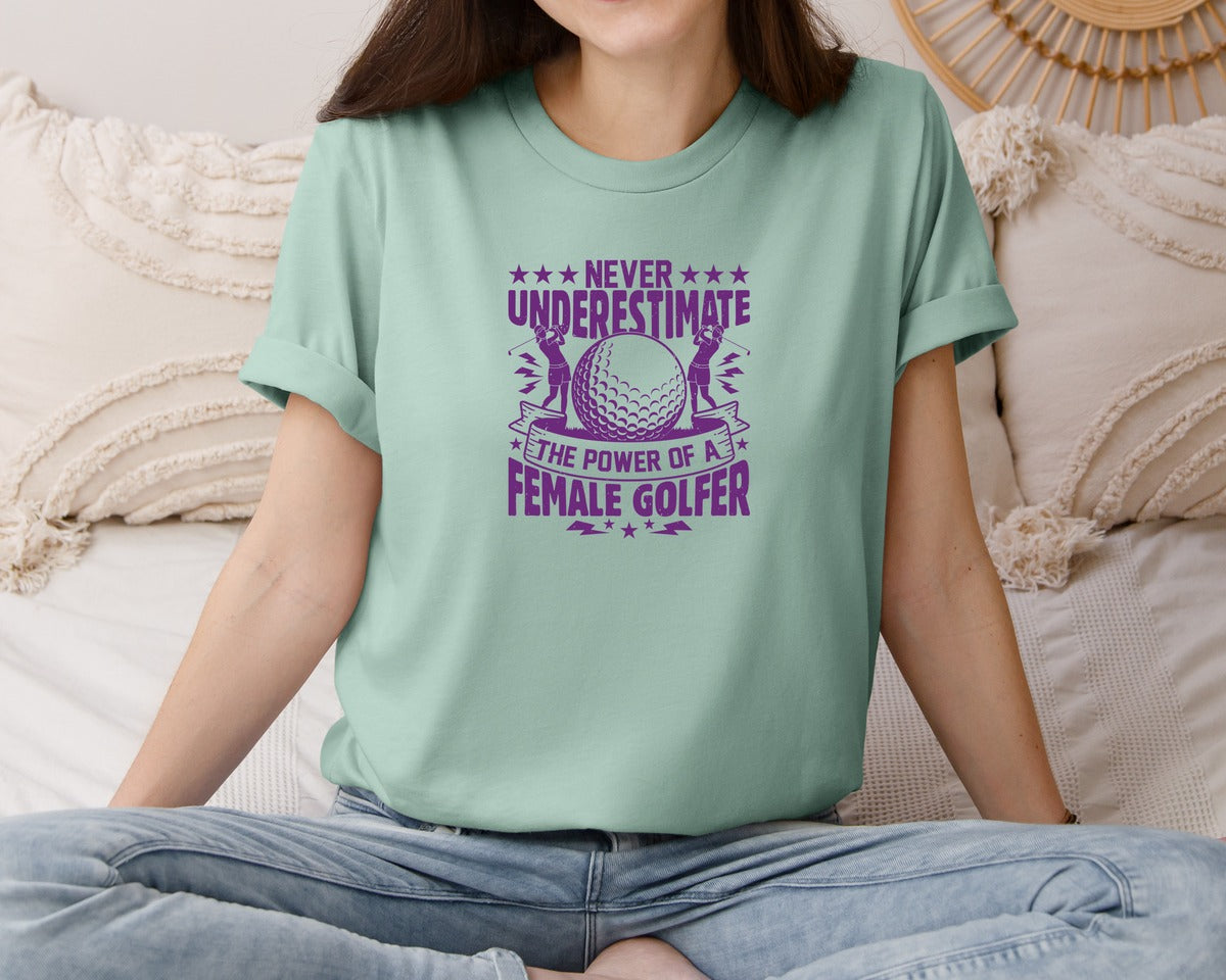 brand:Bella Canvas|color:Dusty Blue|Female Golfer Golf Club T Shirt Design Graphic T-Shirt
