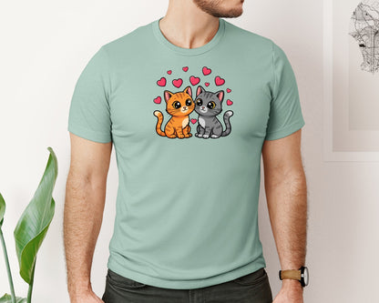 brand:Bella Canvas|color:Dusty Blue|Cute Cat Love Valentines Day T Shirt Graphic T-Shirt