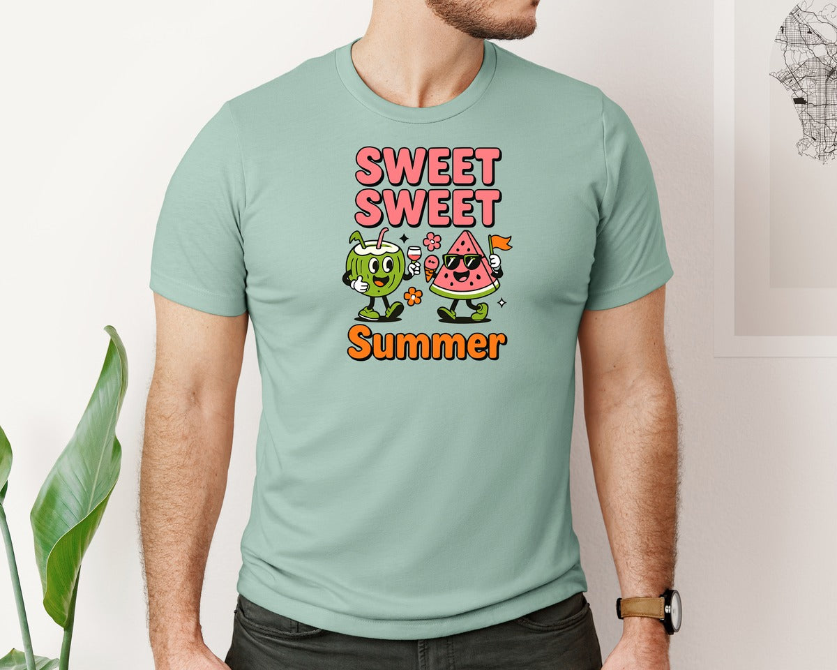 brand:Bella Canvas|color:Dusty Blue|Sweet Fruit Cartoon Print Summer T Shirt Graphic T-Shirt