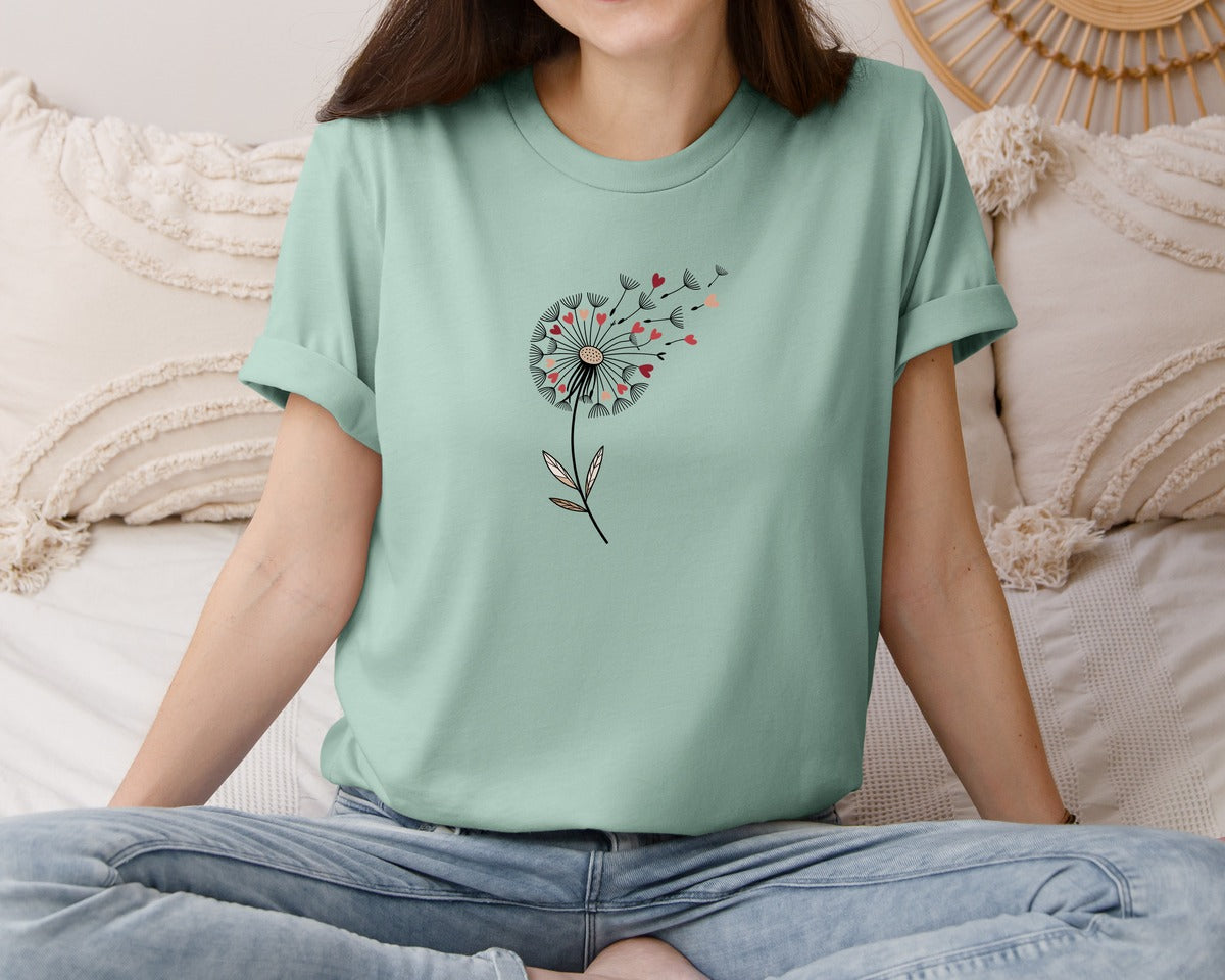 brand:Bella Canvas|color:Dusty Blue|Valentine Dandelion 2 Graphic T-Shirt