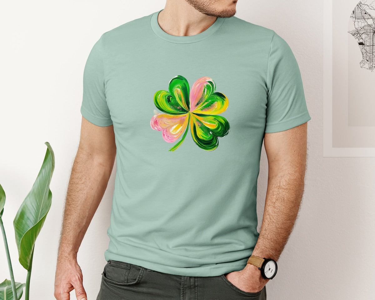 brand:Bella Canvas|color:Dusty Blue|Brushstroke Shamrock Graphic T-Shirt