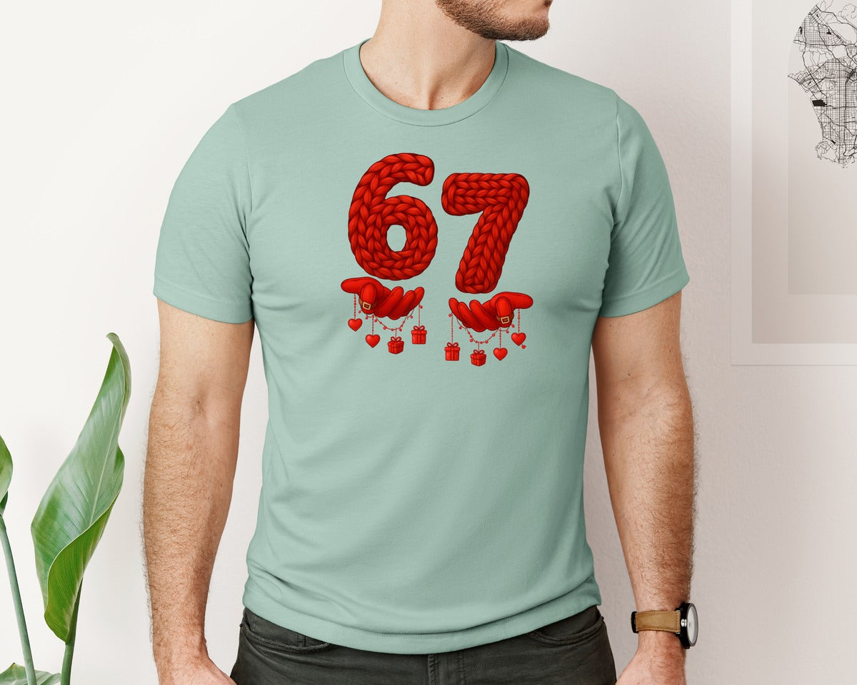 brand:Bella Canvas|color:Dusty Blue|Faux Crochet Valentines Day 67 Meme Graphic T-Shirt