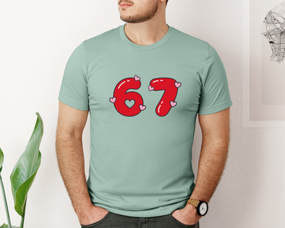 brand:Bella Canvas|color:Dusty Blue|Valentine Six Seven Romantic Numbers Graphic T-Shirt