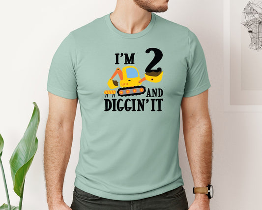 Im 2 And Diggin It Birthday Excavator Graphic T-Shirt