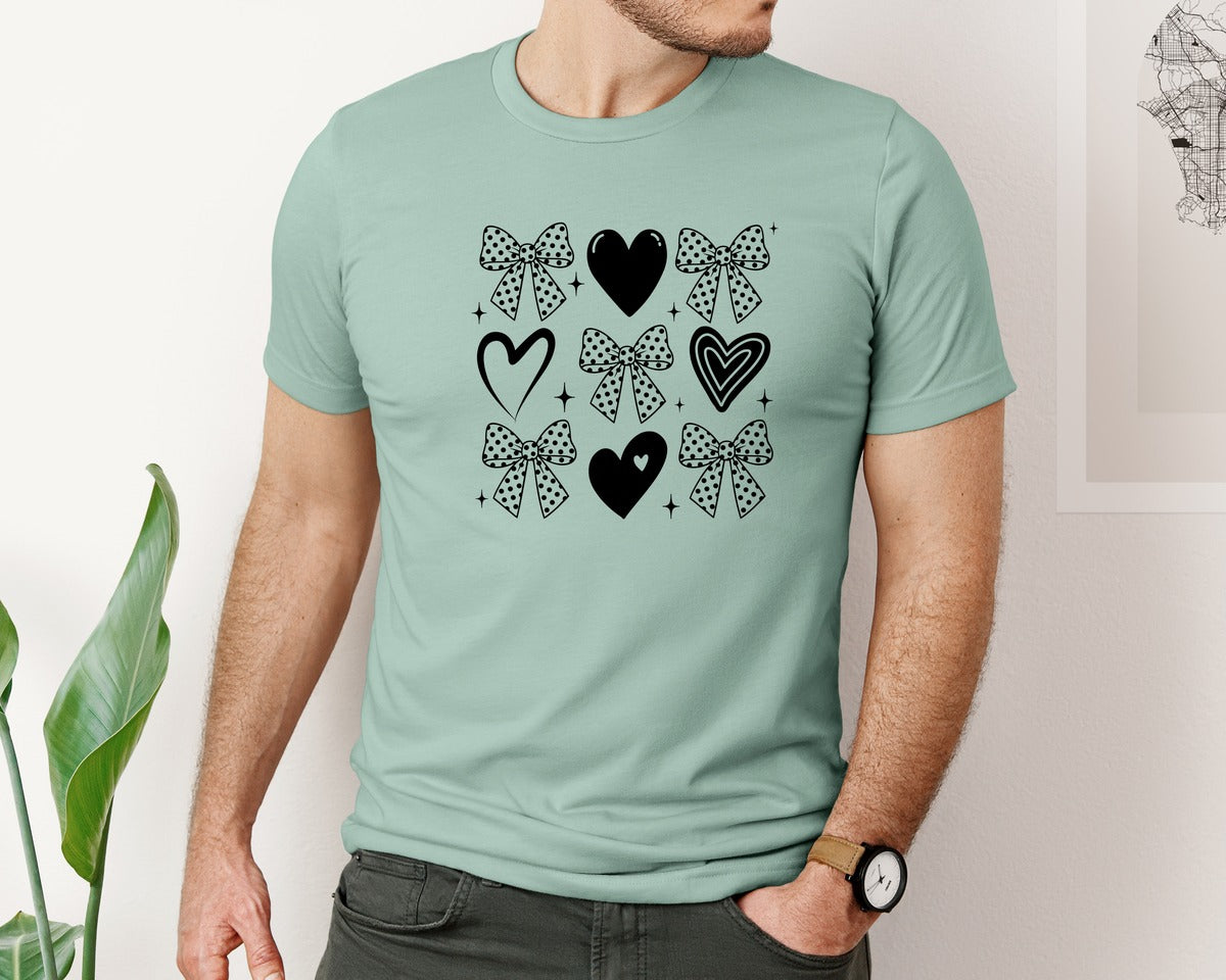brand:Bella Canvas|color:Dusty Blue|Valentine Coquette Heart 2 Graphic T-Shirt