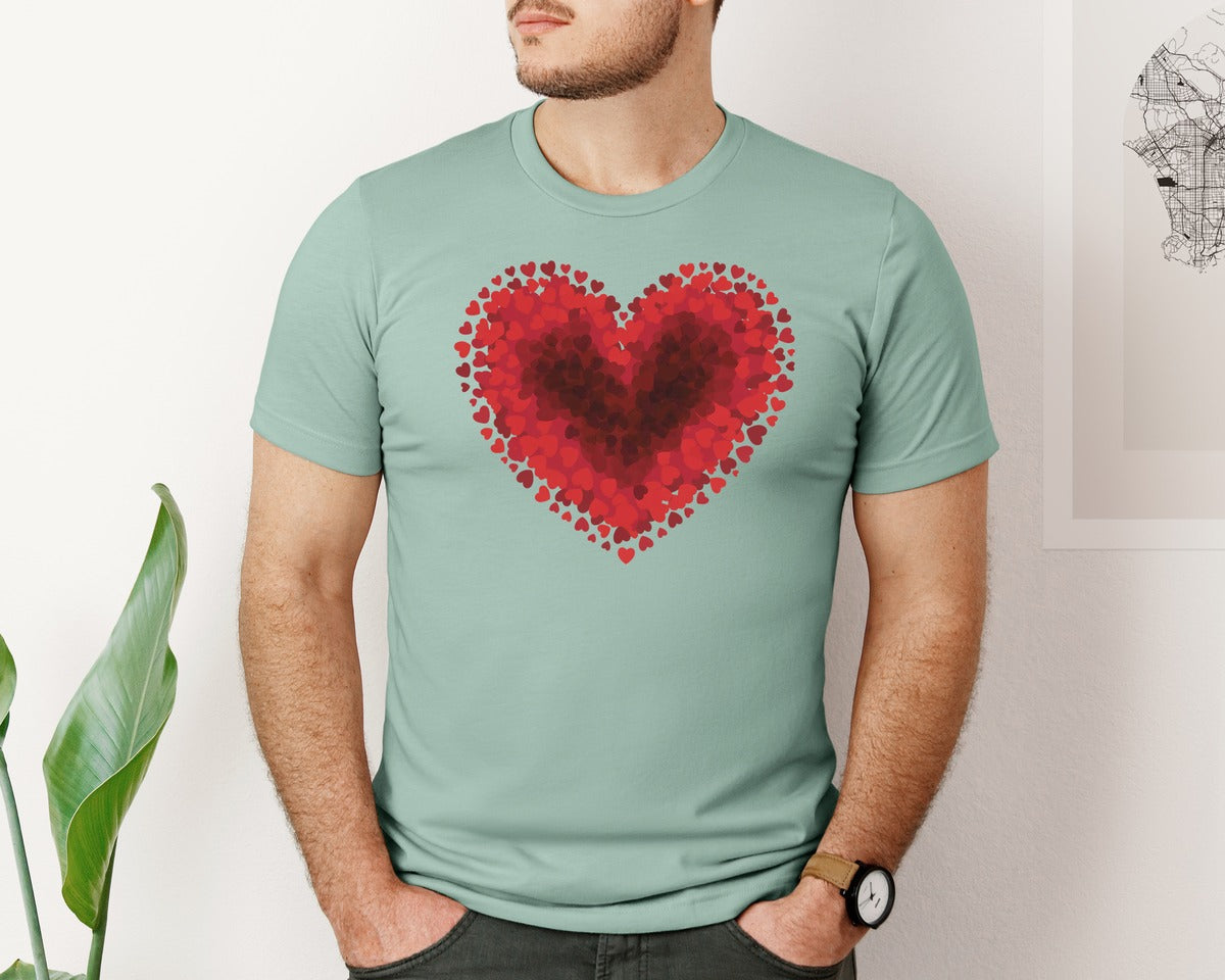 brand:Bella Canvas|color:Dusty Blue|Valentine Heart Textured Design Dtf Graphic T-Shirt