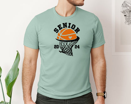 brand:Bella Canvas|color:Dusty Blue|Senior Basketball 2024 Graphic T-Shirt