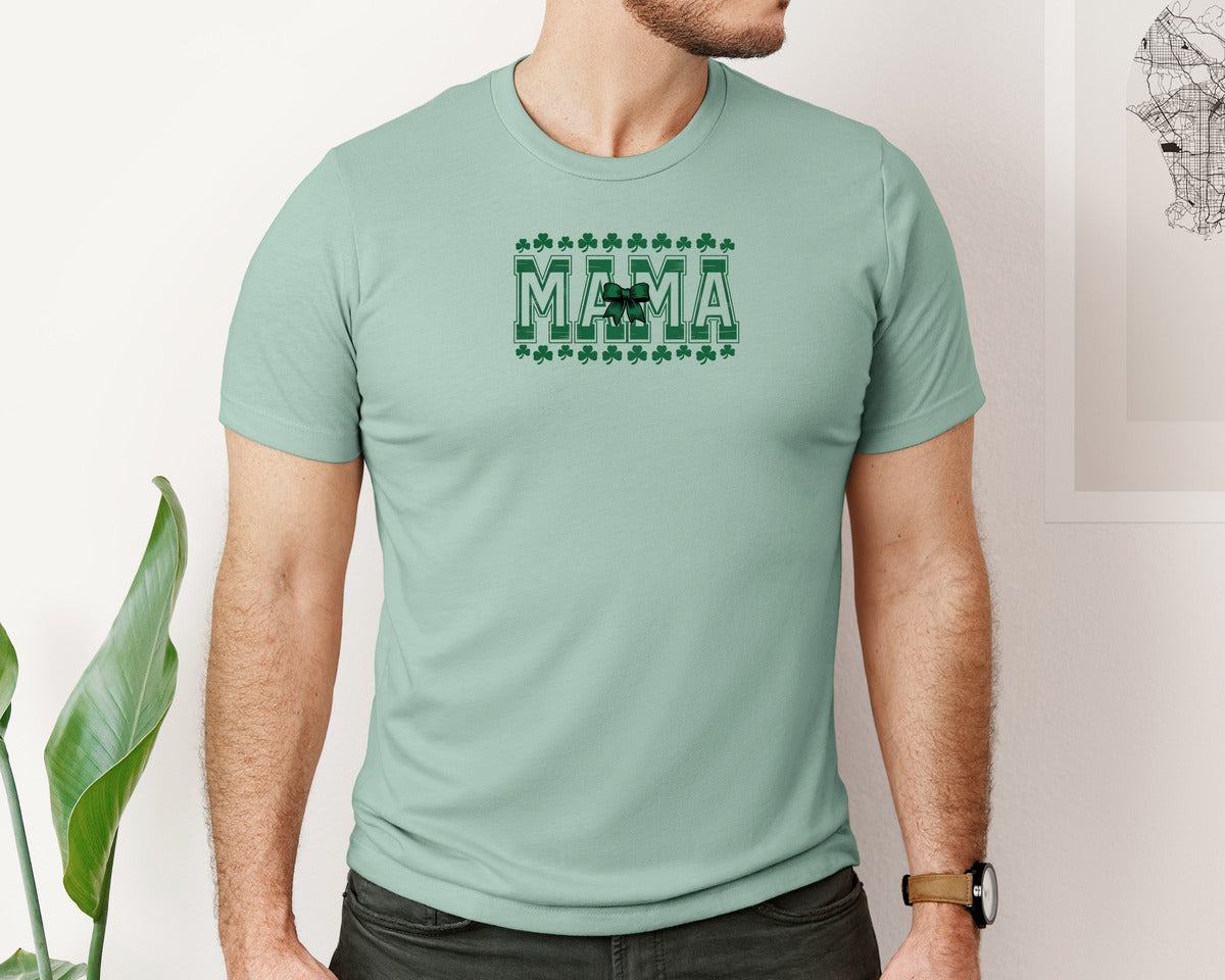 brand:Bella Canvas|color:Dusty Blue|St Patrick Mama Graphic T-Shirt
