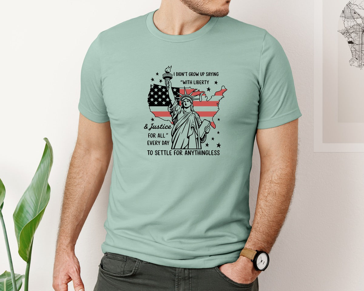 brand:Bella Canvas|color:Dusty Blue|Liberty And Justice For All 5 Graphic T-Shirt