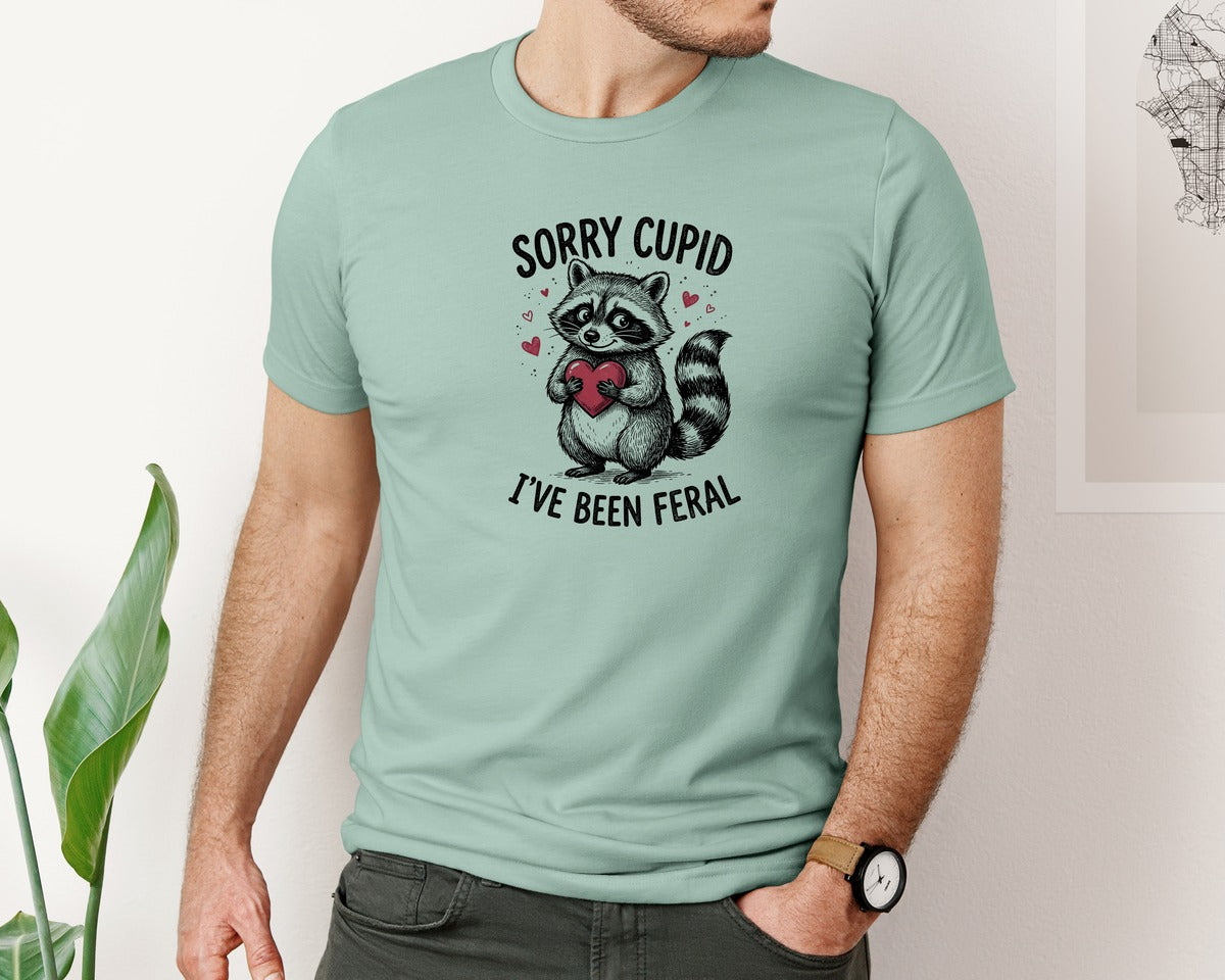 brand:Bella Canvas|color:Dusty Blue|Sorry Cupid Ive Been Feral Valentine 4 Graphic T-Shirt