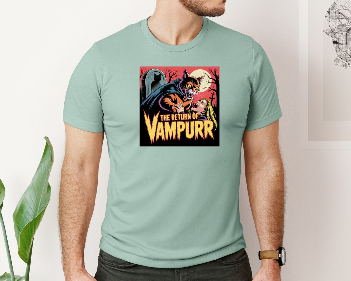 brand:Bella Canvas|color:Dusty Blue|The Return Of Vampurr Funny Horror Graphic T-Shirt