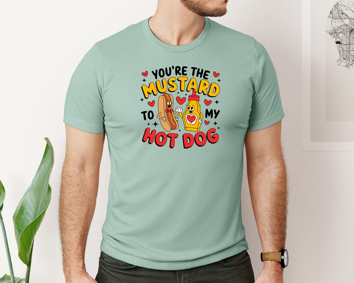 brand:Bella Canvas|color:Dusty Blue|Mustard To My Hot Dog Design 3 Graphic T-Shirt