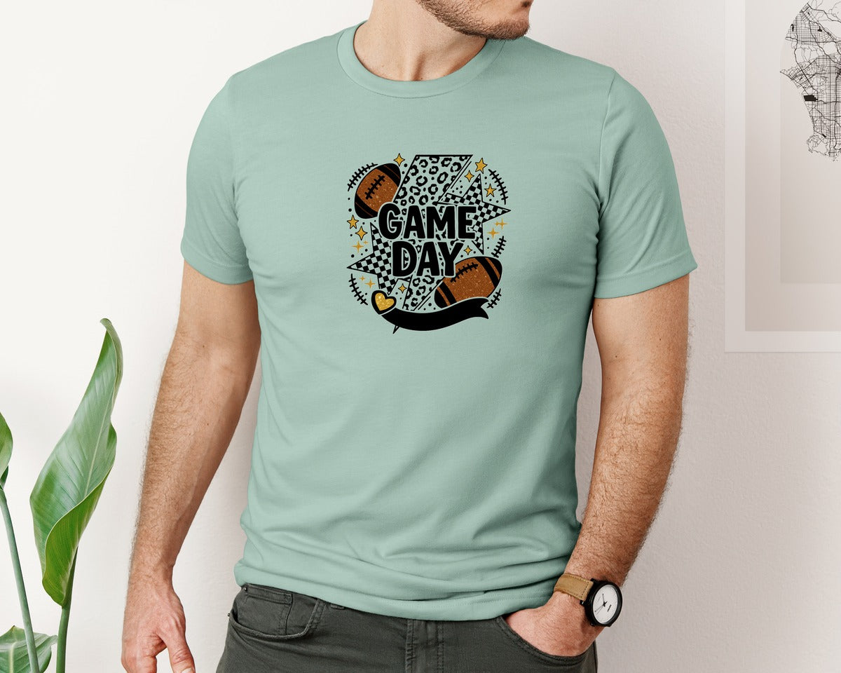 brand:Bella Canvas|color:Dusty Blue|Football Game Day 8 Graphic T-Shirt