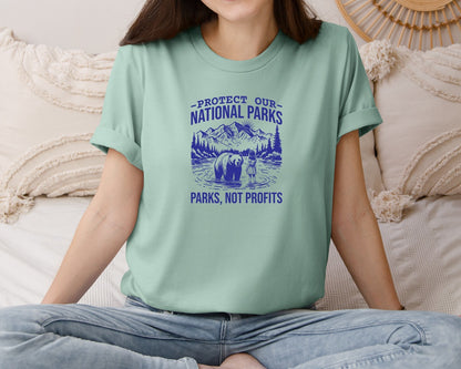 brand:Bella Canvas|color:Dusty Blue|Protect Our National Parks Shirt Save Graphic T-Shirt