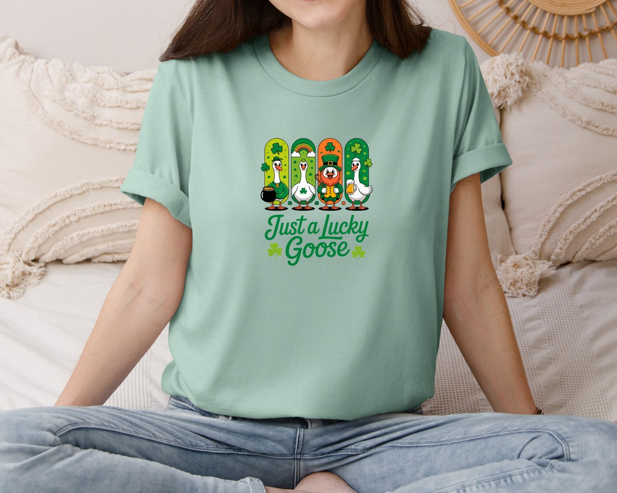 brand:Bella Canvas|color:Dusty Blue|Just A Lucky Goose Design 2 Graphic T-Shirt