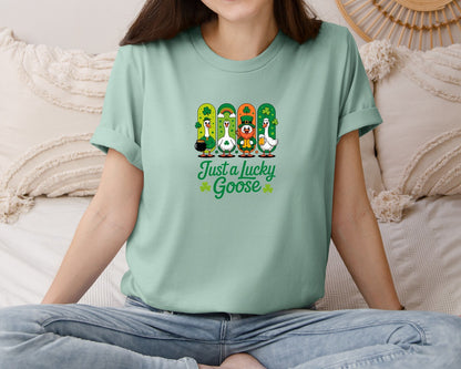 brand:Bella Canvas|color:Dusty Blue|Just A Lucky Goose Design 2 Graphic T-Shirt