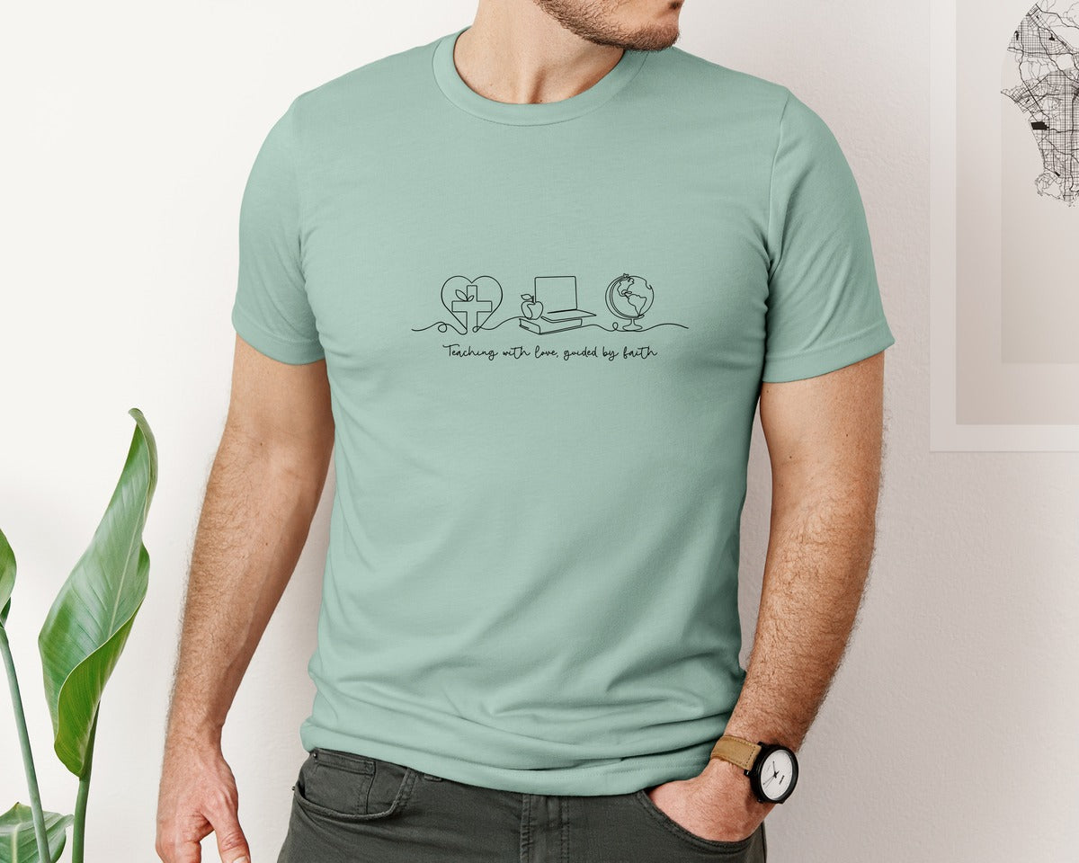 brand:Bella Canvas|color:Dusty Blue|Christian Teacher Continuous Line Graphic T-Shirt
