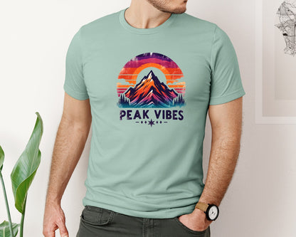 brand:Bella Canvas|color:Dusty Blue|Retro Mountains Peak Vibes Hiking Graphic T-Shirt