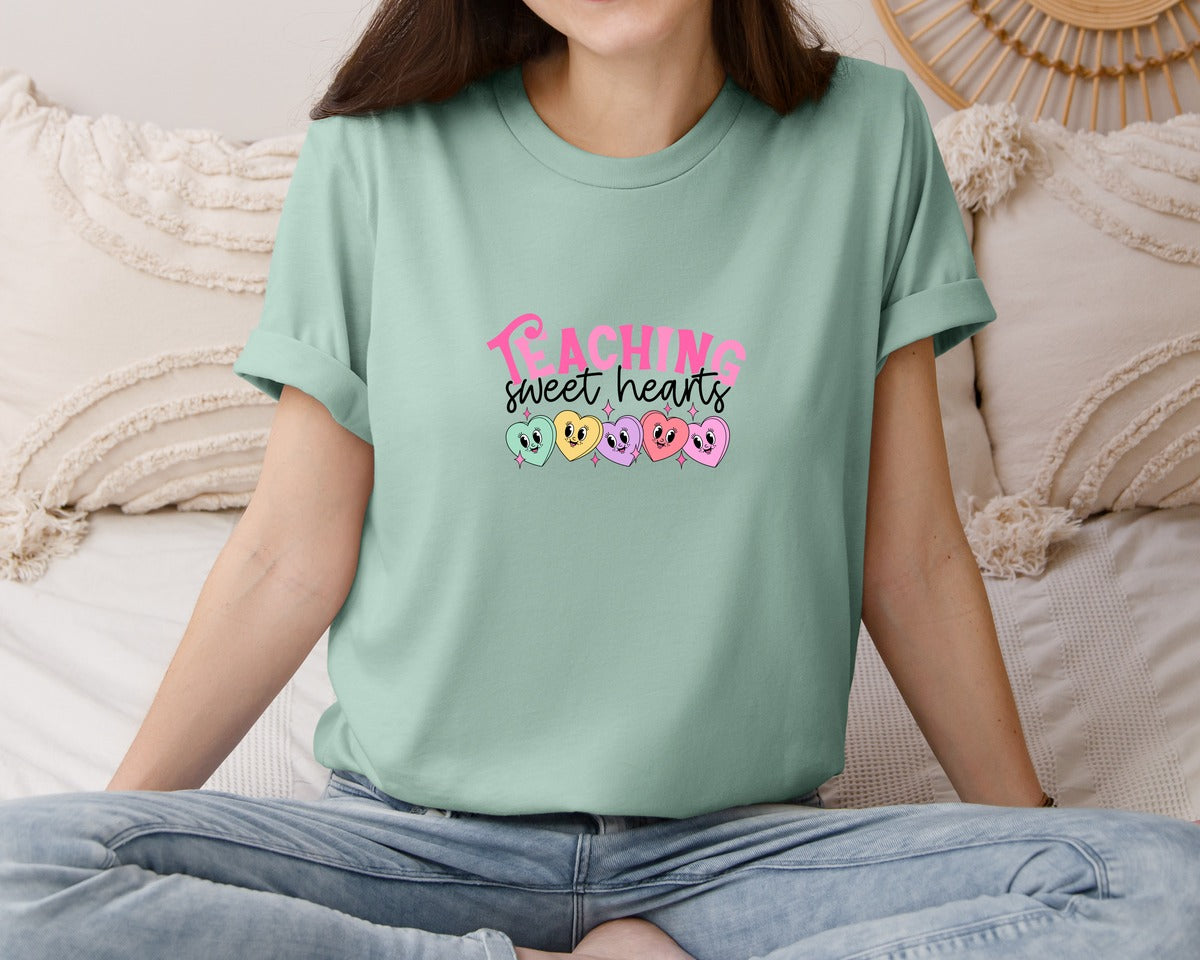 brand:Bella Canvas|color:Dusty Blue|Teaching Sweethearts Candy Heart Graphic T-Shirt