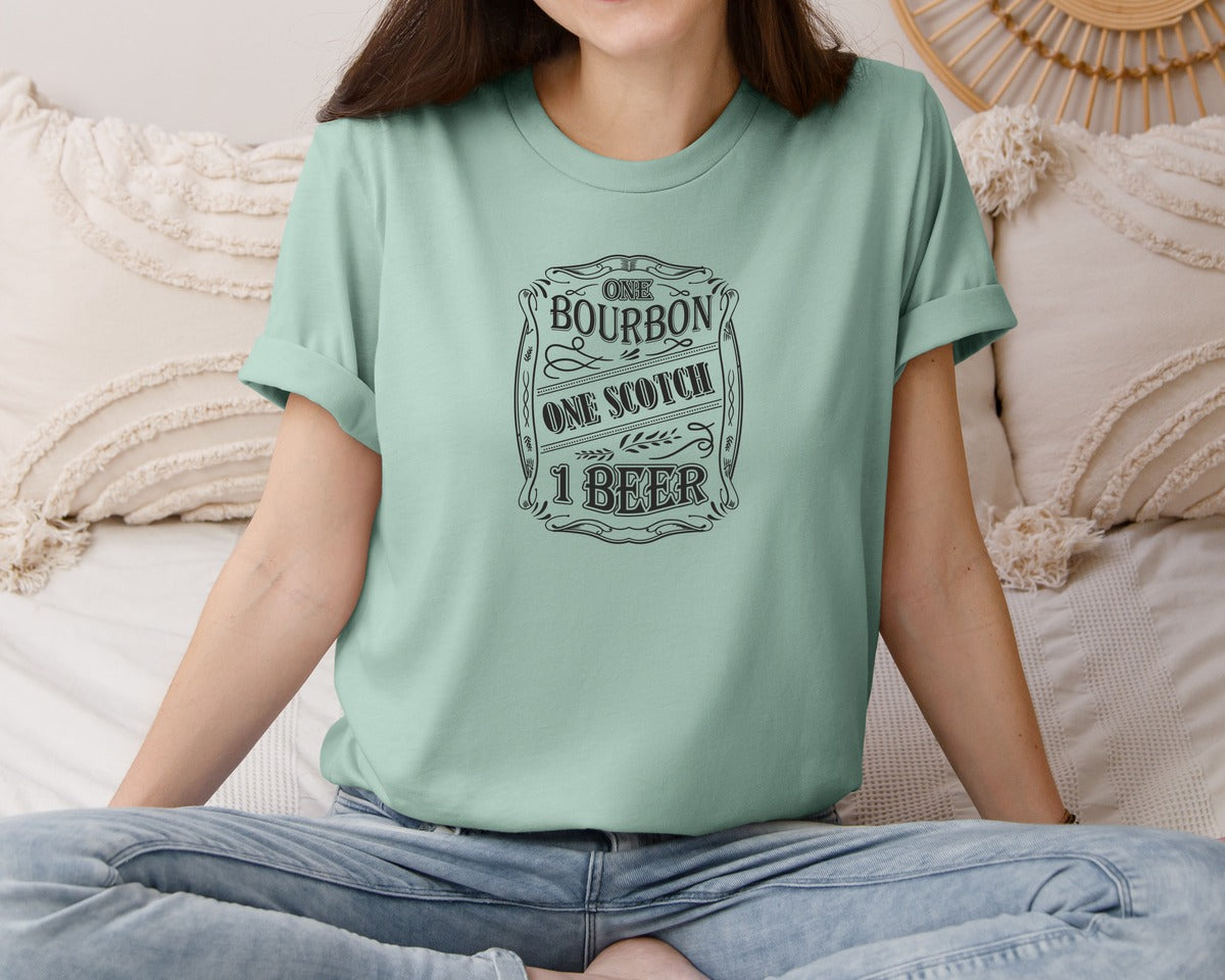 brand:Bella Canvas|color:Dusty Blue|One Bourbon Scotch Blues Music Graphic T-Shirt