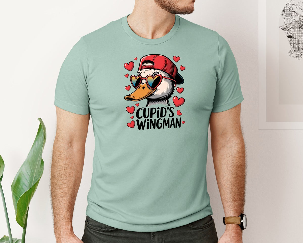brand:Bella Canvas|color:Dusty Blue|Cupids Wingman Funny Valentines 2 Graphic T-Shirt