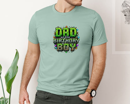 brand:Bella Canvas|color:Dusty Blue|Dad Of The Birthday Boy Minecraft Graphic T-Shirt