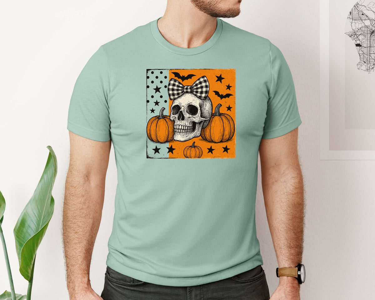 brand:Bella Canvas|color:Dusty Blue|Thanksgiving Pumpkin Graphic T-Shirt