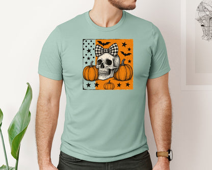 brand:Bella Canvas|color:Dusty Blue|Thanksgiving Pumpkin Graphic T-Shirt