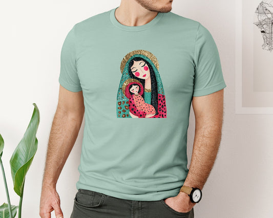 Sparkling Nativity Mother Child Graphic T-Shirt
