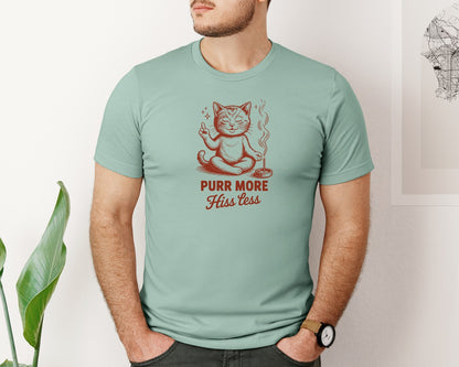 brand:Bella Canvas|color:Dusty Blue|Purr More Hiss Less T Shirt Design Graphic T-Shirt