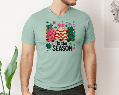 brand:Bella Canvas|color:Dusty Blue|Faux Yarn Crochet Christmas Tree 2 Graphic T-Shirt