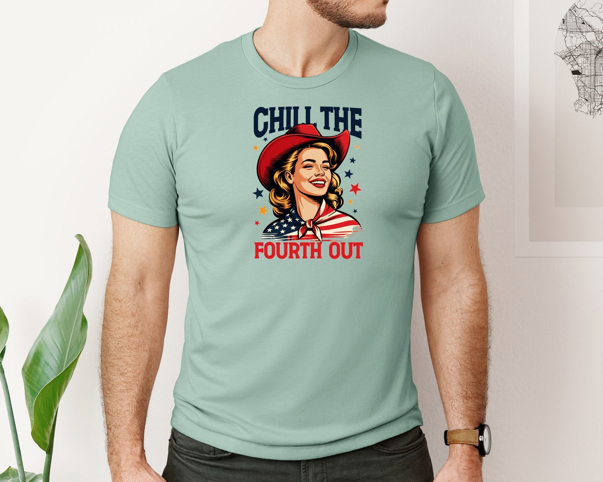 brand:Bella Canvas|color:Dusty Blue|Retro 4Th July Cowgirl Graphic T-Shirt
