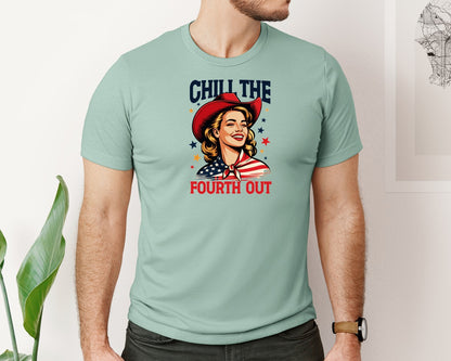 brand:Bella Canvas|color:Dusty Blue|Retro 4Th July Cowgirl Graphic T-Shirt