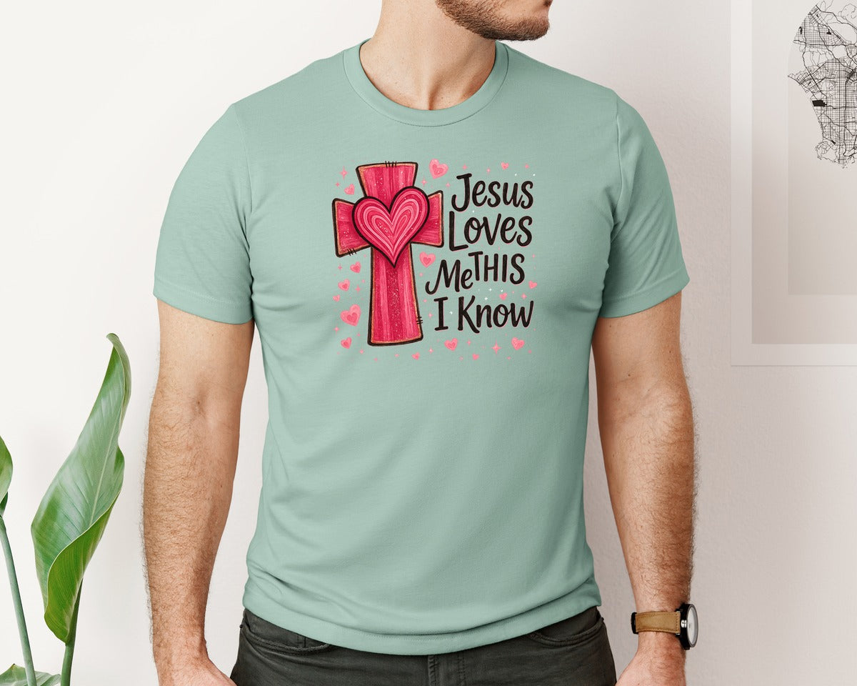brand:Bella Canvas|color:Dusty Blue|Jesus Loves Me This I Know 13 Graphic T-Shirt
