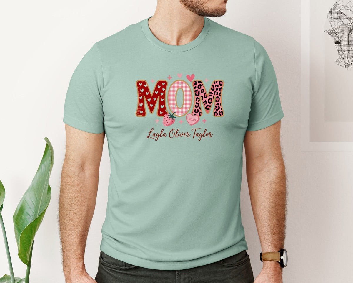 brand:Bella Canvas|color:Dusty Blue|Cute Strawberry Mom Graphic T-Shirt