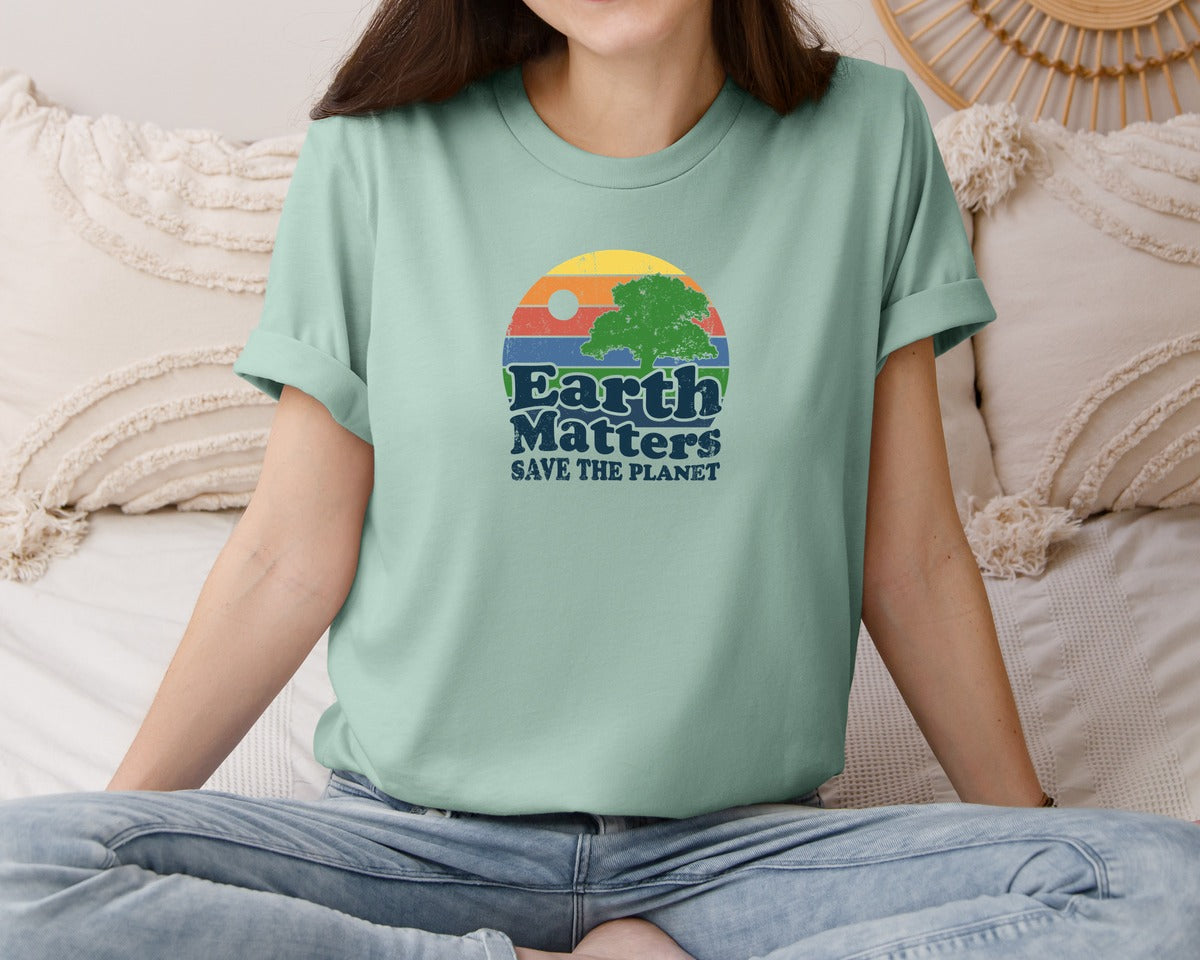 brand:Bella Canvas|color:Dusty Blue|Earth Matters Save The Planet T Shirt Graphic T-Shirt
