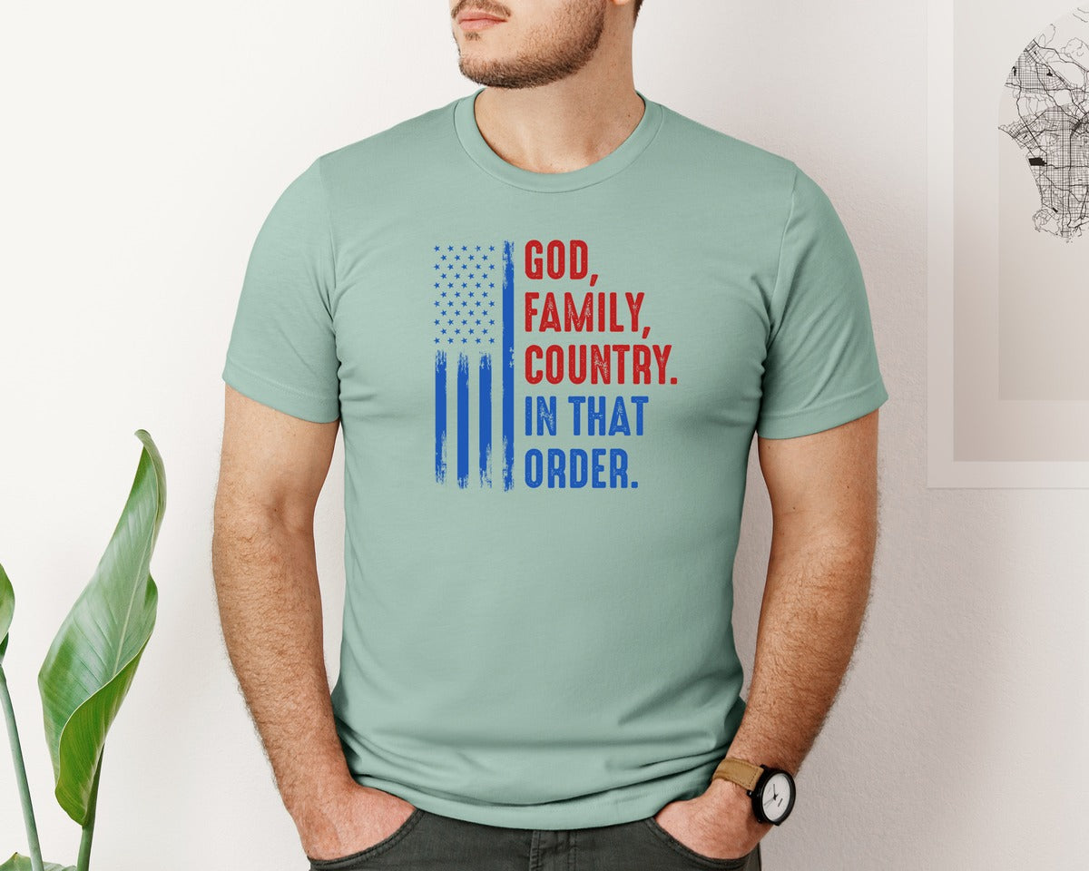 brand:Bella Canvas|color:Dusty Blue|Faith And Freedom God Family Country Graphic T-Shirt