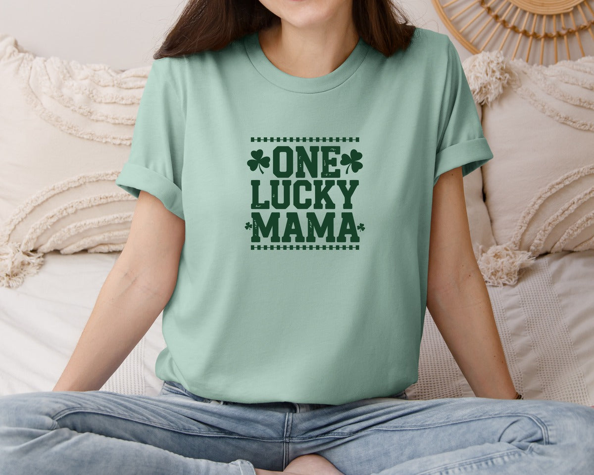 brand:Bella Canvas|color:Dusty Blue|One Lucky Mama Design 40 Graphic T-Shirt