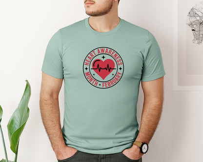 brand:Bella Canvas|color:Dusty Blue|Heart Awareness Month February Design Graphic T-Shirt