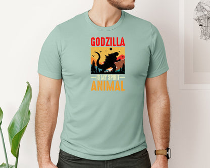 brand:Bella Canvas|color:Dusty Blue|Godzilla Is My Spirit Animal T Shirt Graphic T-Shirt