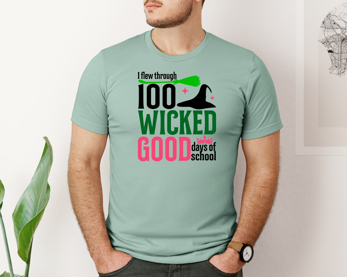 brand:Bella Canvas|color:Dusty Blue|I Flew Through 100 Wicked Good Days Of Graphic T-Shirt