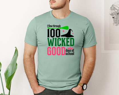 brand:Bella Canvas|color:Dusty Blue|I Flew Through 100 Wicked Good Days Of Graphic T-Shirt