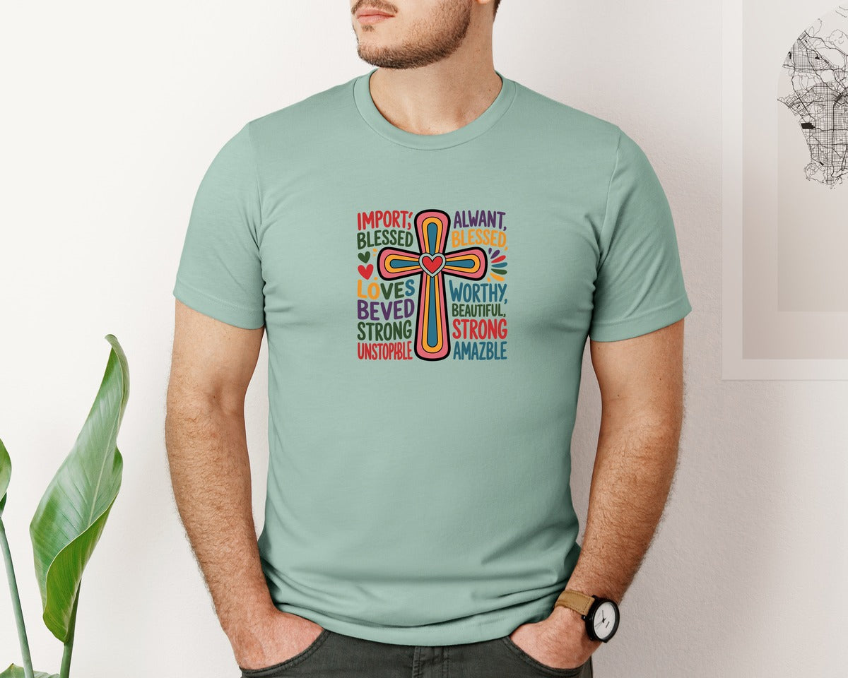 brand:Bella Canvas|color:Dusty Blue|Easter Cross Typography With Blessings Graphic T-Shirt