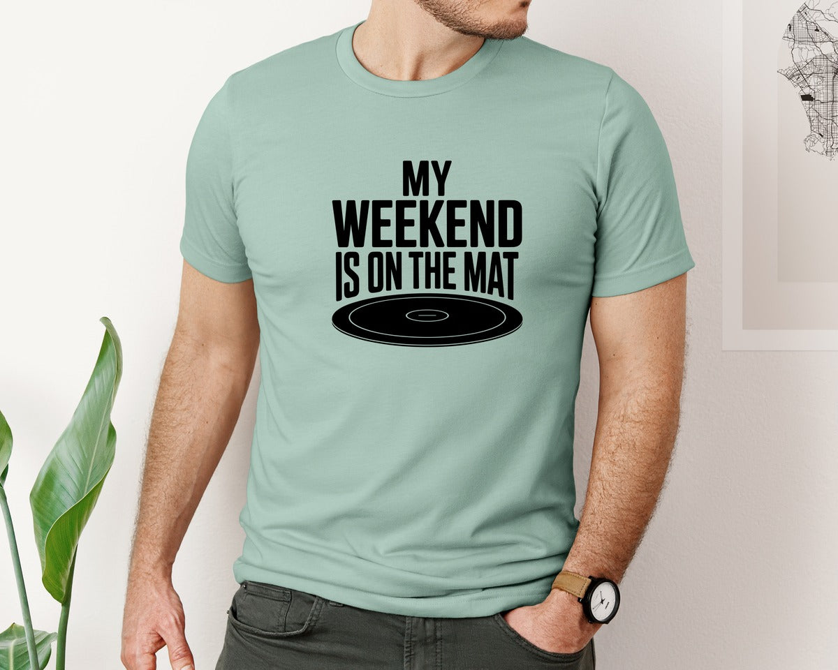 brand:Bella Canvas|color:Dusty Blue|My Weekend Is On The Mat Wrestling Graphic T-Shirt