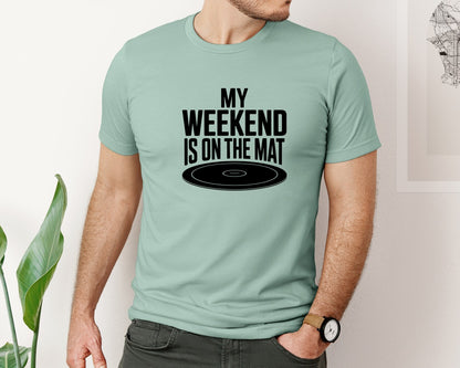 brand:Bella Canvas|color:Dusty Blue|My Weekend Is On The Mat Wrestling Graphic T-Shirt