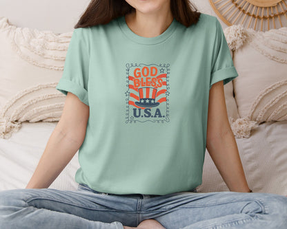 brand:Bella Canvas|color:Dusty Blue|God Bless The Usa Patriotic Coquett Graphic T-Shirt
