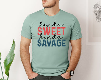 brand:Bella Canvas|color:Dusty Blue|Kinda Sweet Kinda Savage 32 Graphic T-Shirt