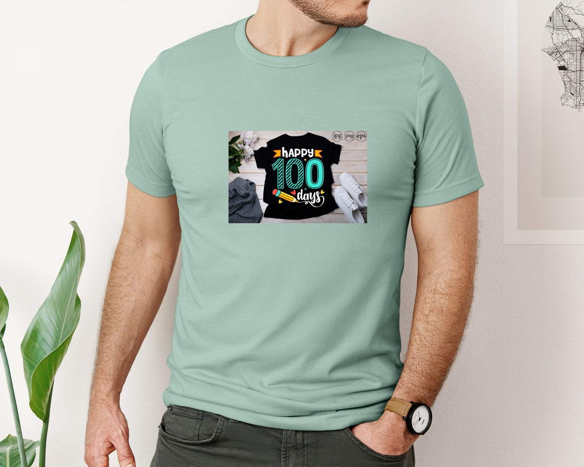 brand:Bella Canvas|color:Dusty Blue|100 Days Of School Shirt 10 Graphic T-Shirt